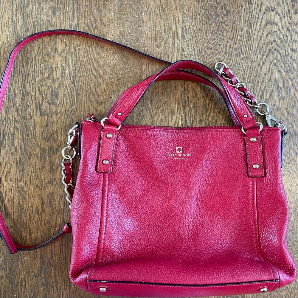 Kate Spade Red Shoulder Gold Chain Leather Purse